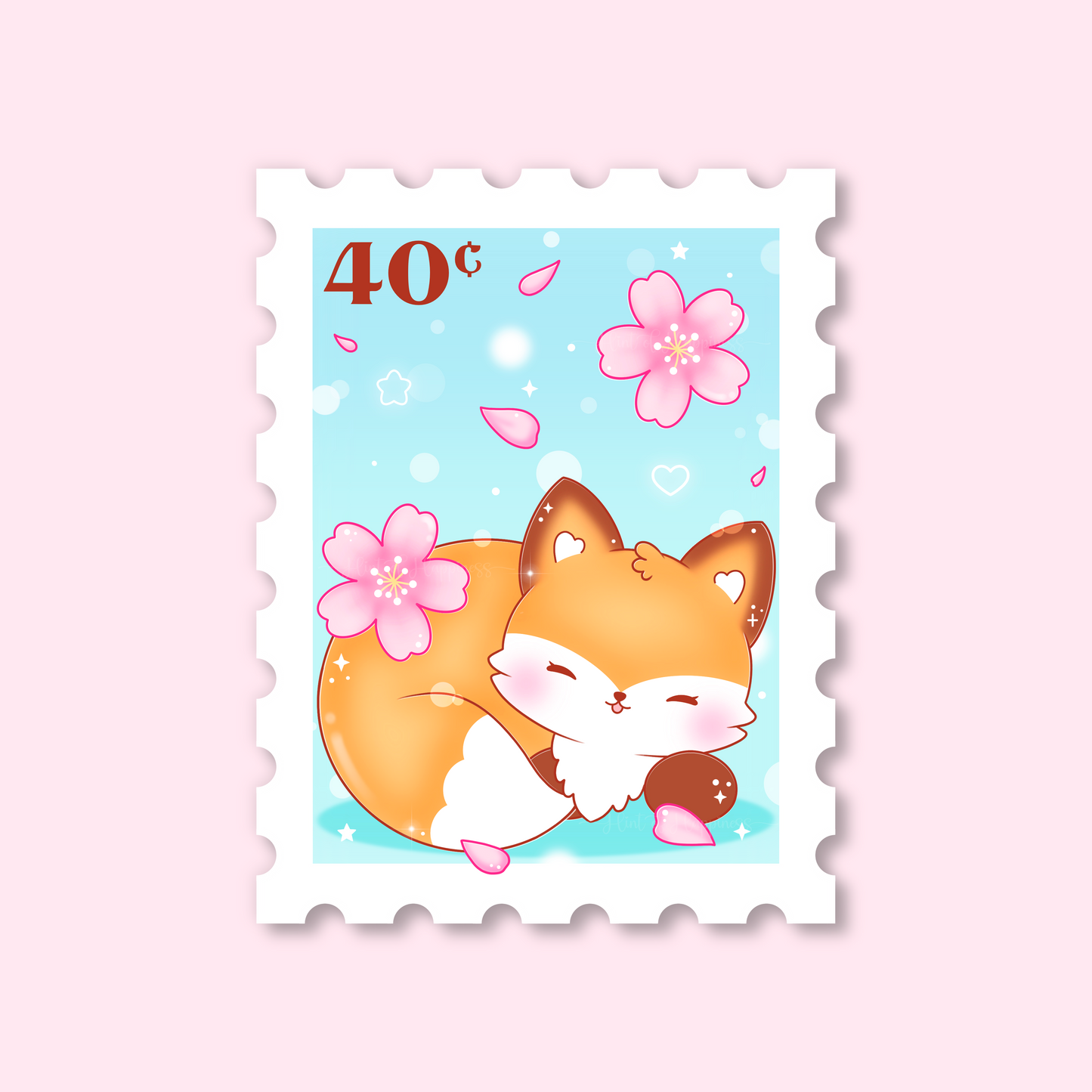 Cherry Blossom Fox Stamp Die Cut Sticker