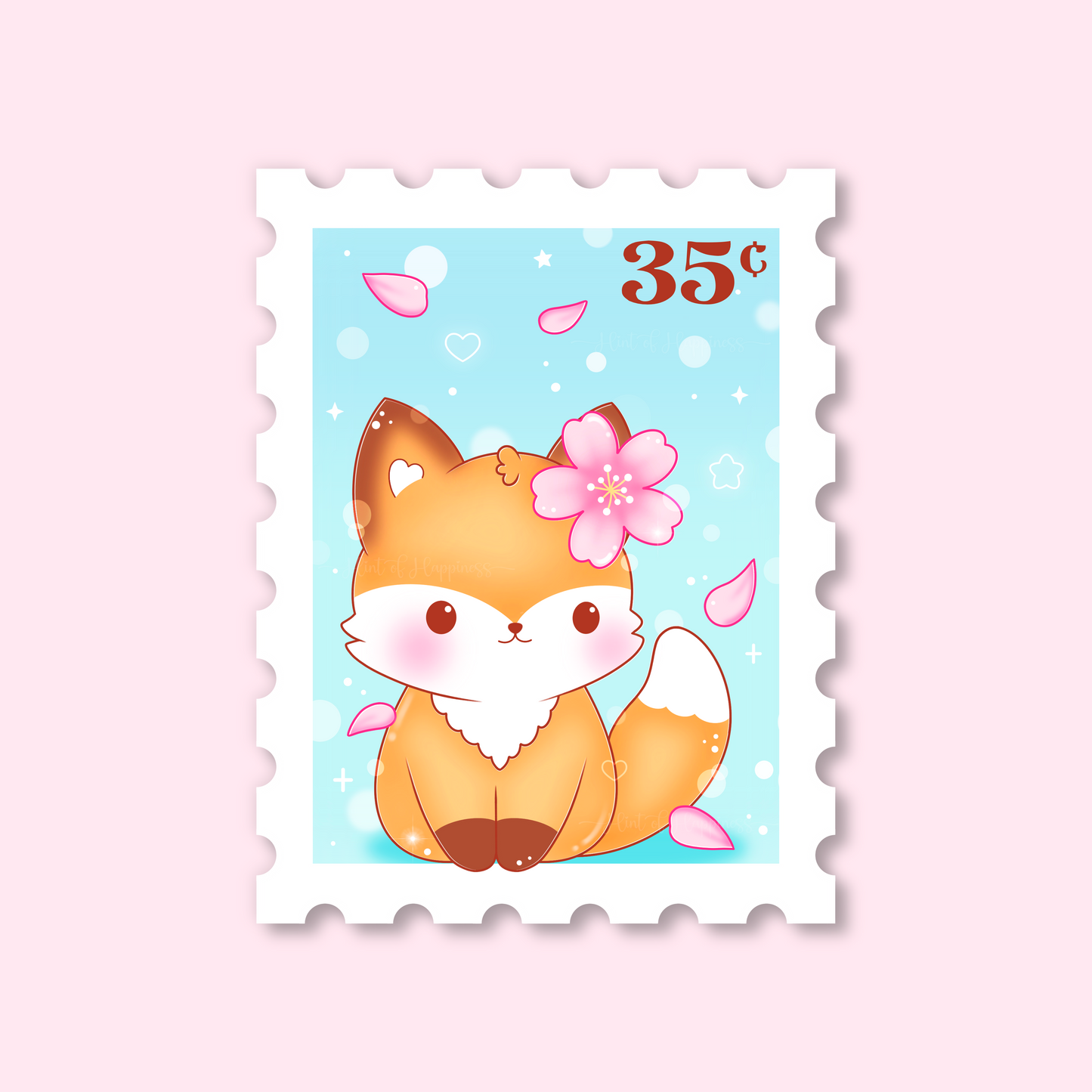 Cherry Blossom Fox Stamp Die Cut Sticker