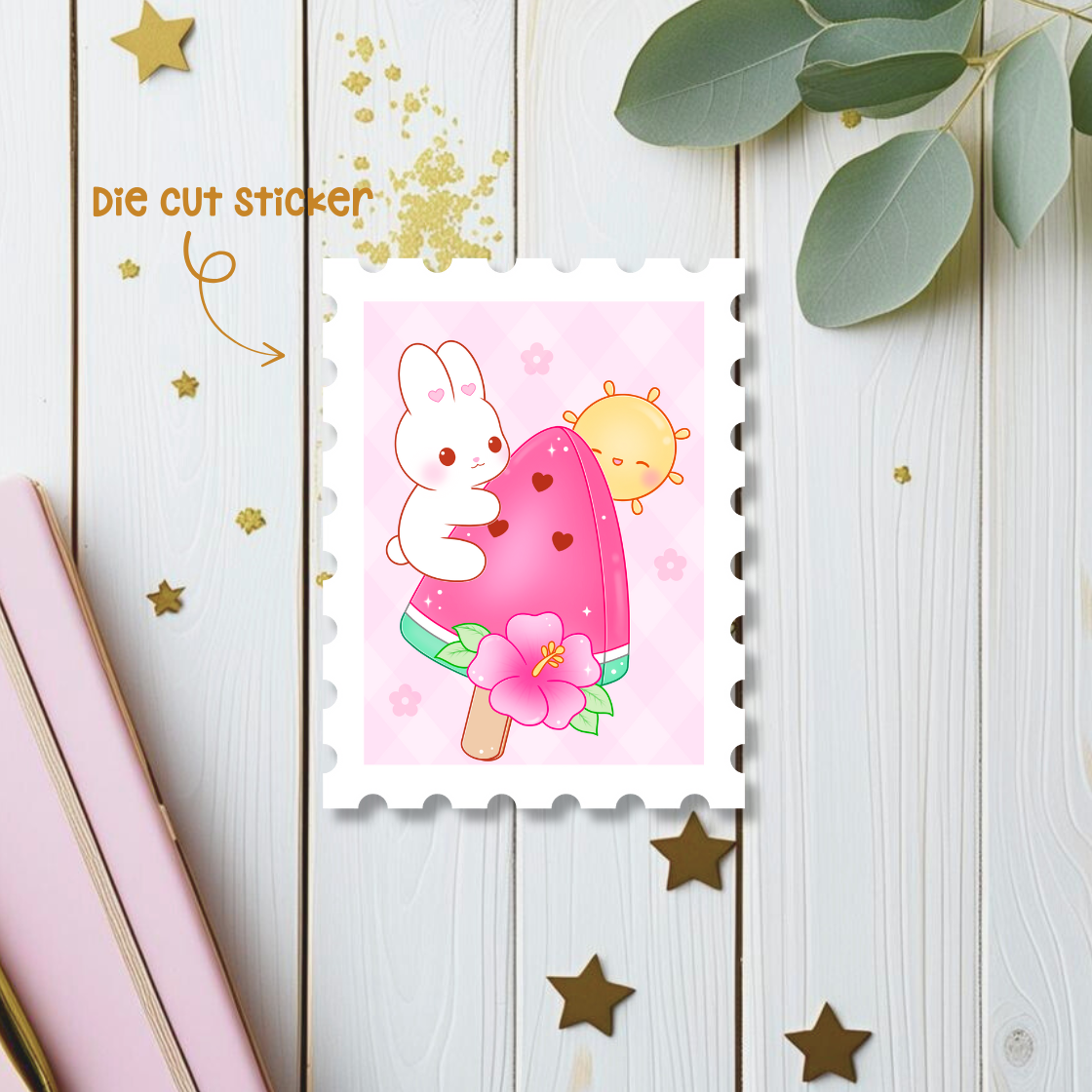 Watermelon Popsicle Stamp Die Cut Sticker