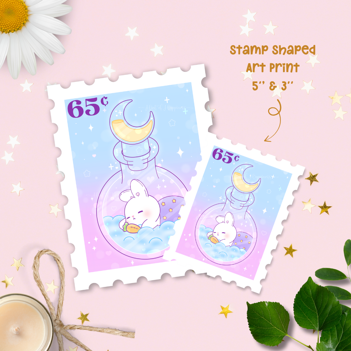 Cute Postage Stamp Art Print - Bunny Potion