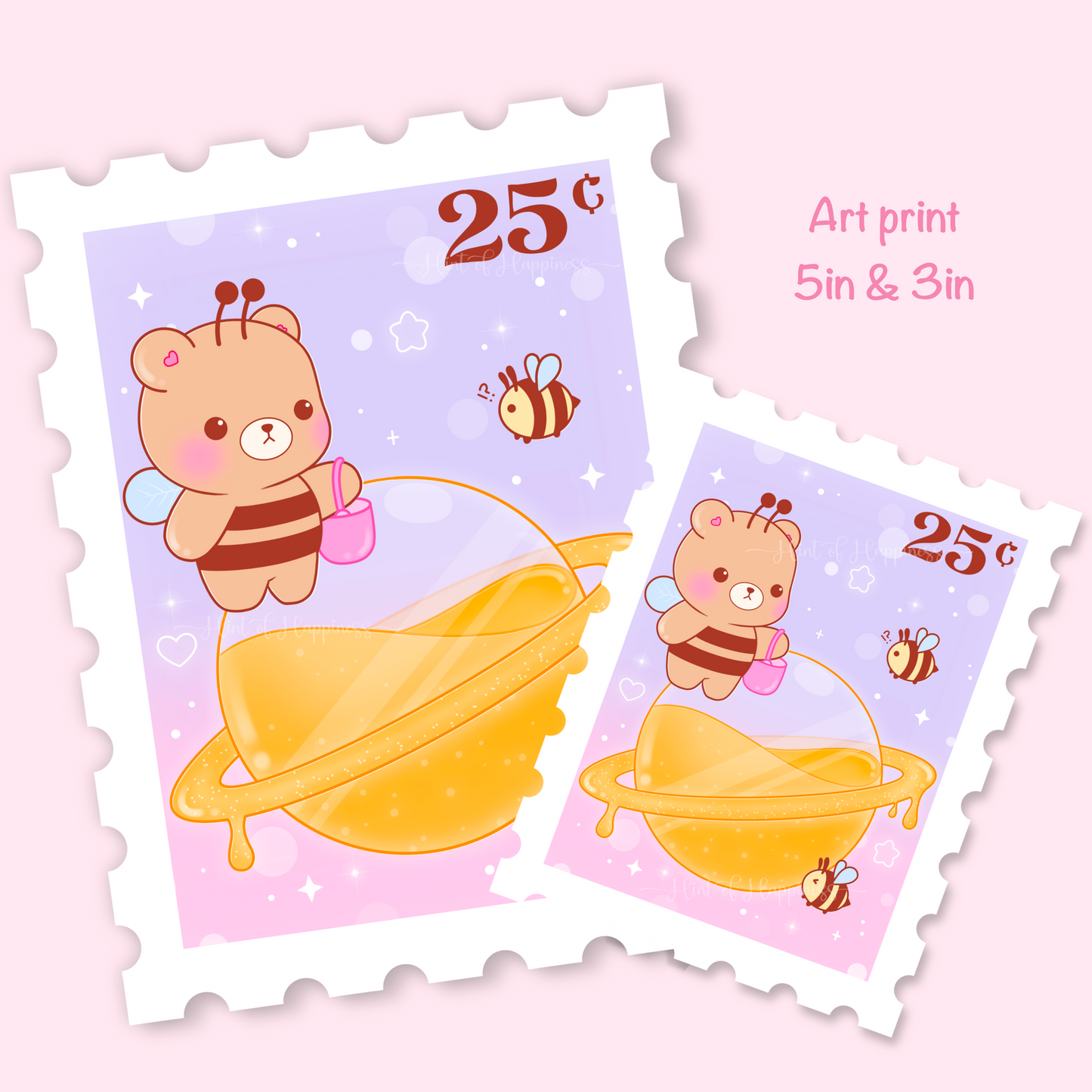 Cute Postage Stamp Art Print - Honey Planet