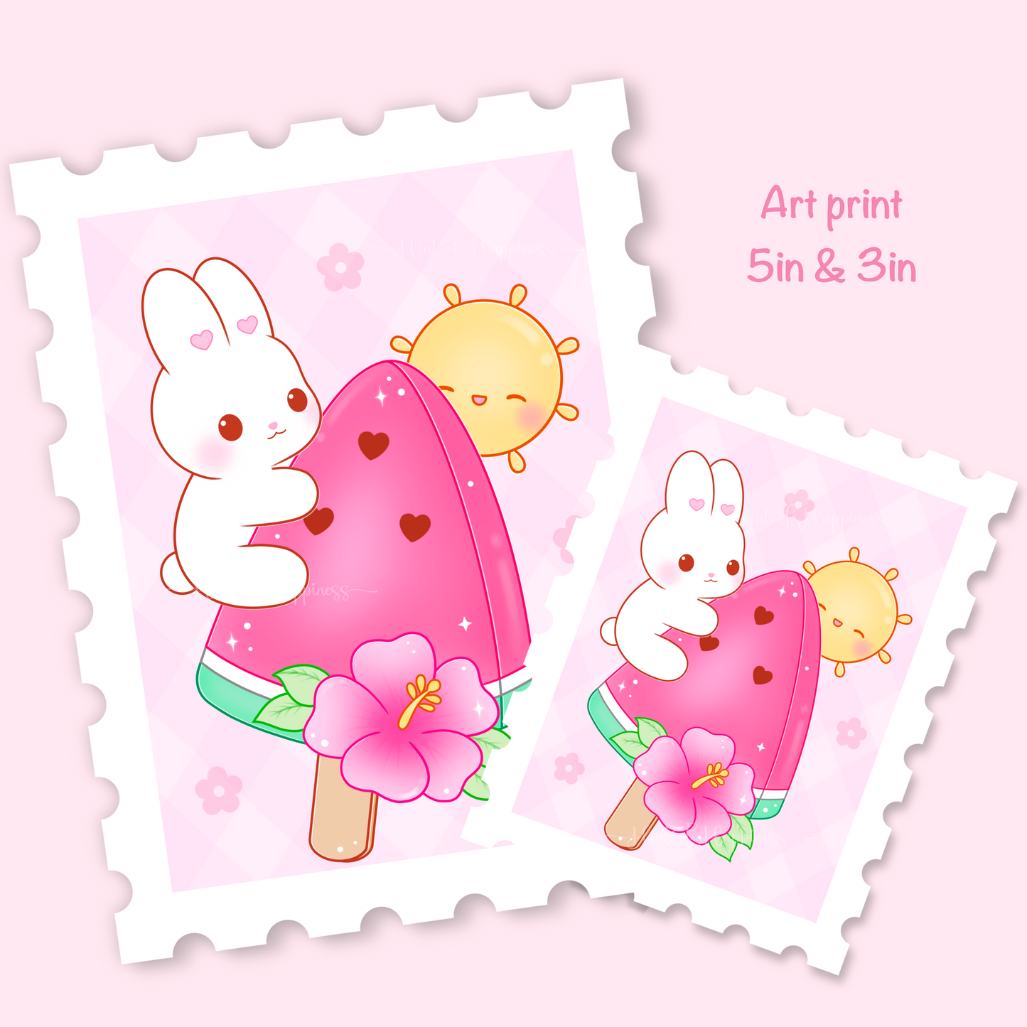 Cute Postage Stamp Art Print - Watermelon Popsicle