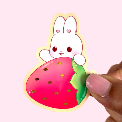 Bunny with Strawberry Die Cut Sticker