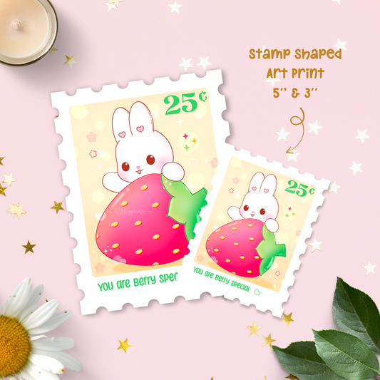 Cute Postage Stamp Art Print - Berry Special Bunny