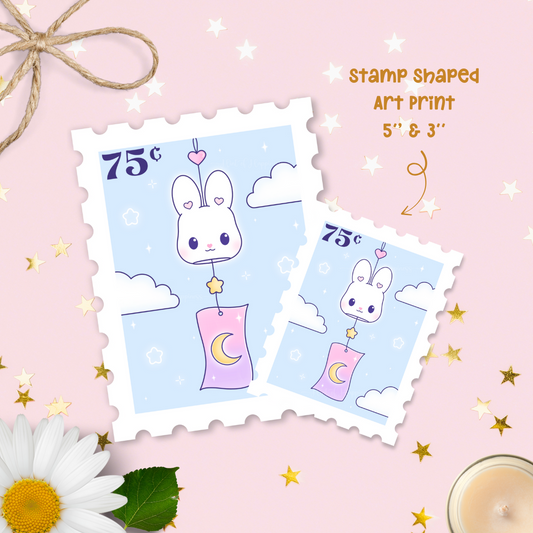 Cute Postage Stamp Art Print - Bunny Chime