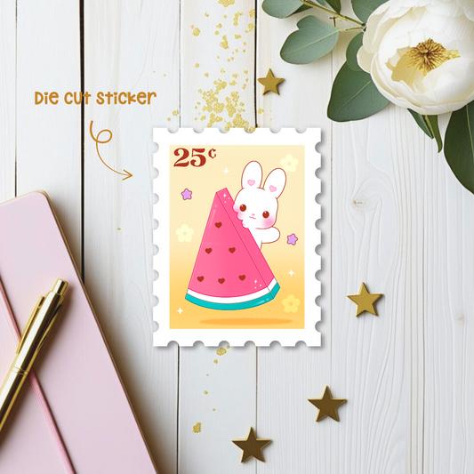 Watermelon Bunny Stamp Die Cut Sticker