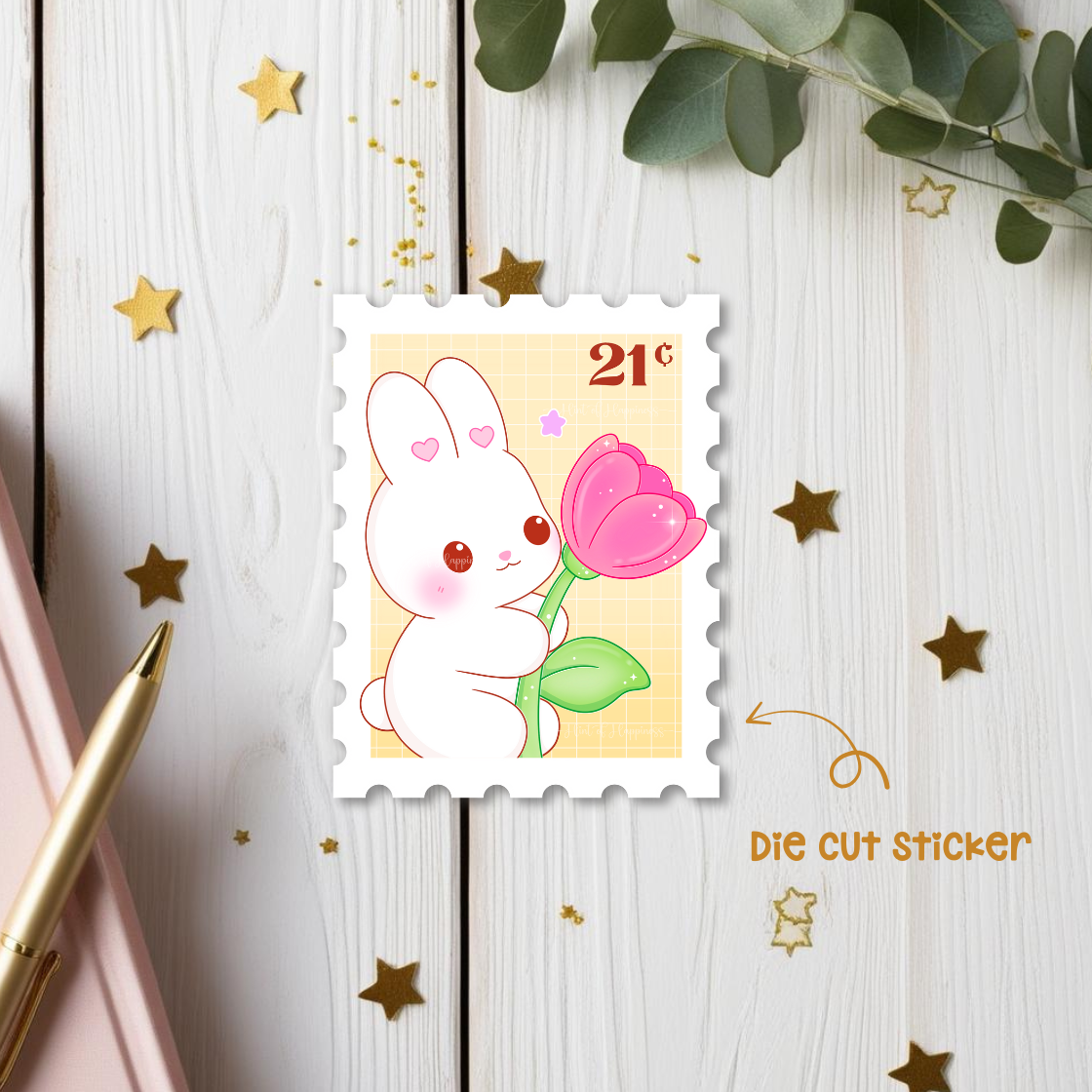 Spring Bunny Stamp Die Cut Sticker