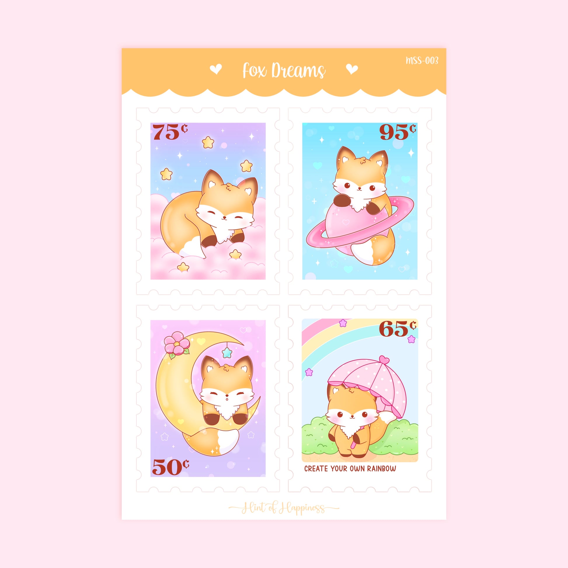 stamp stickers, fox dreams