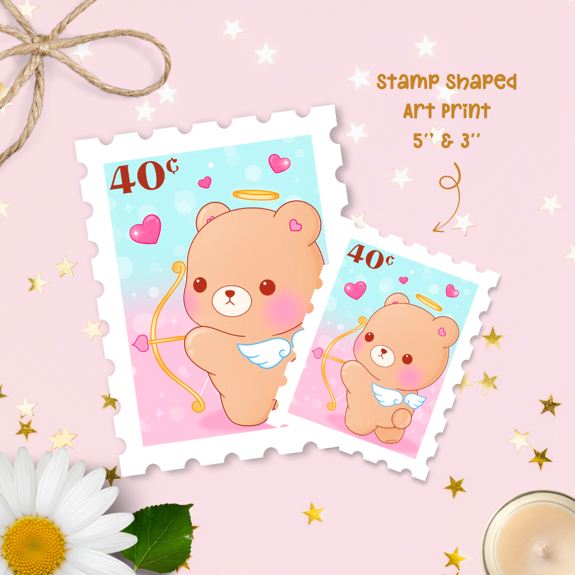 Cute Postage Stamp Art Print - Cupid Bear