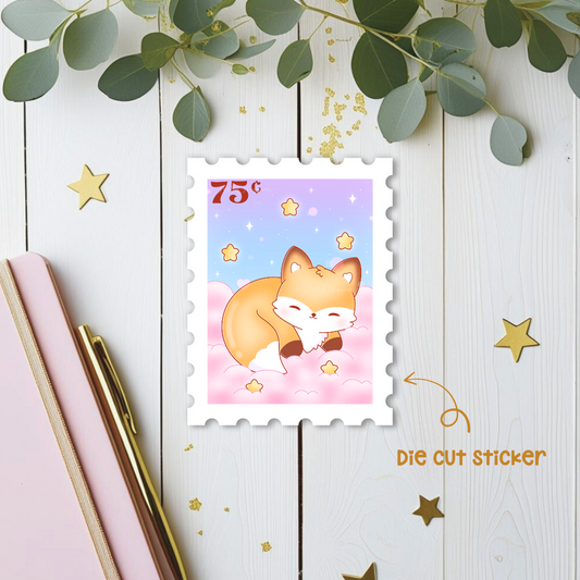 Fox on Cloud Stamp Die Cut Sticker