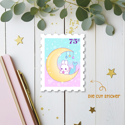 Bunny Mermaid Stamp Die Cut Sticker