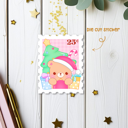 Santa Bear Stamp Die Cut Sticker