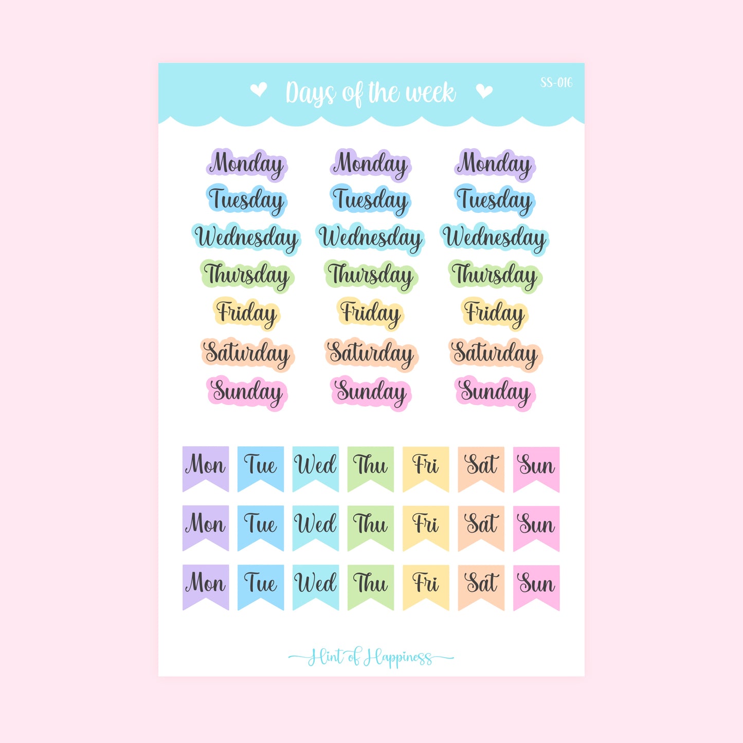 Pastel Rainbow Days of the Week Sticker Sheet