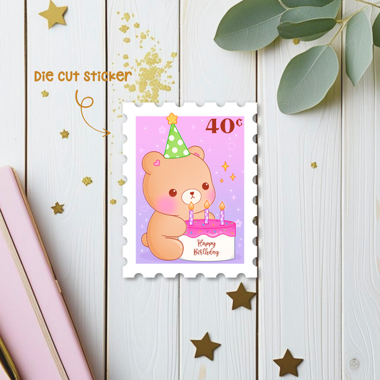 Birthday Bear Stamp Die Cut Sticker