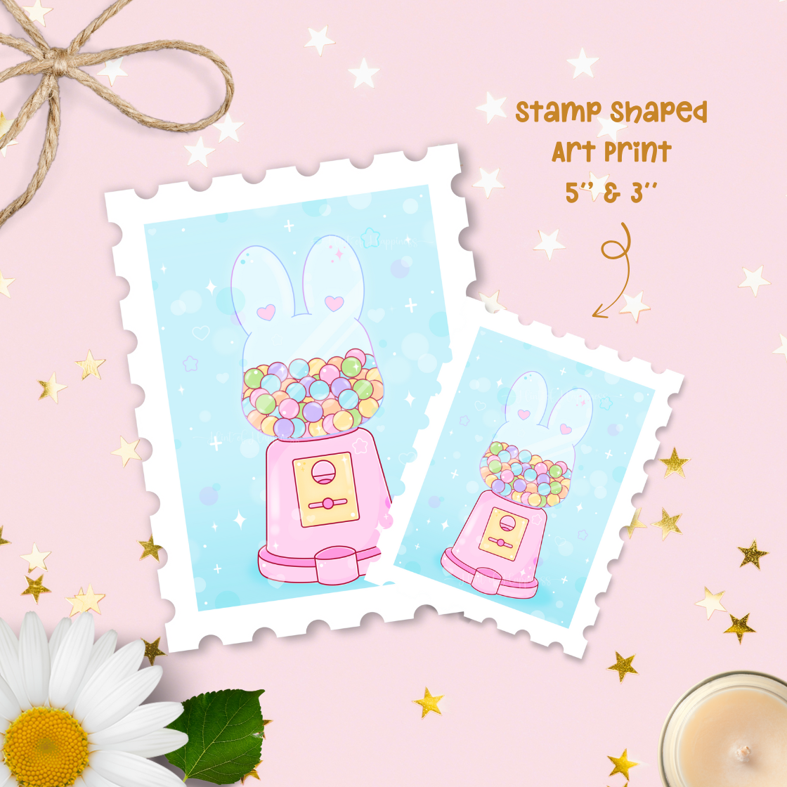 Cute Postage Stamp Art Print - Bunny Gumball Machine