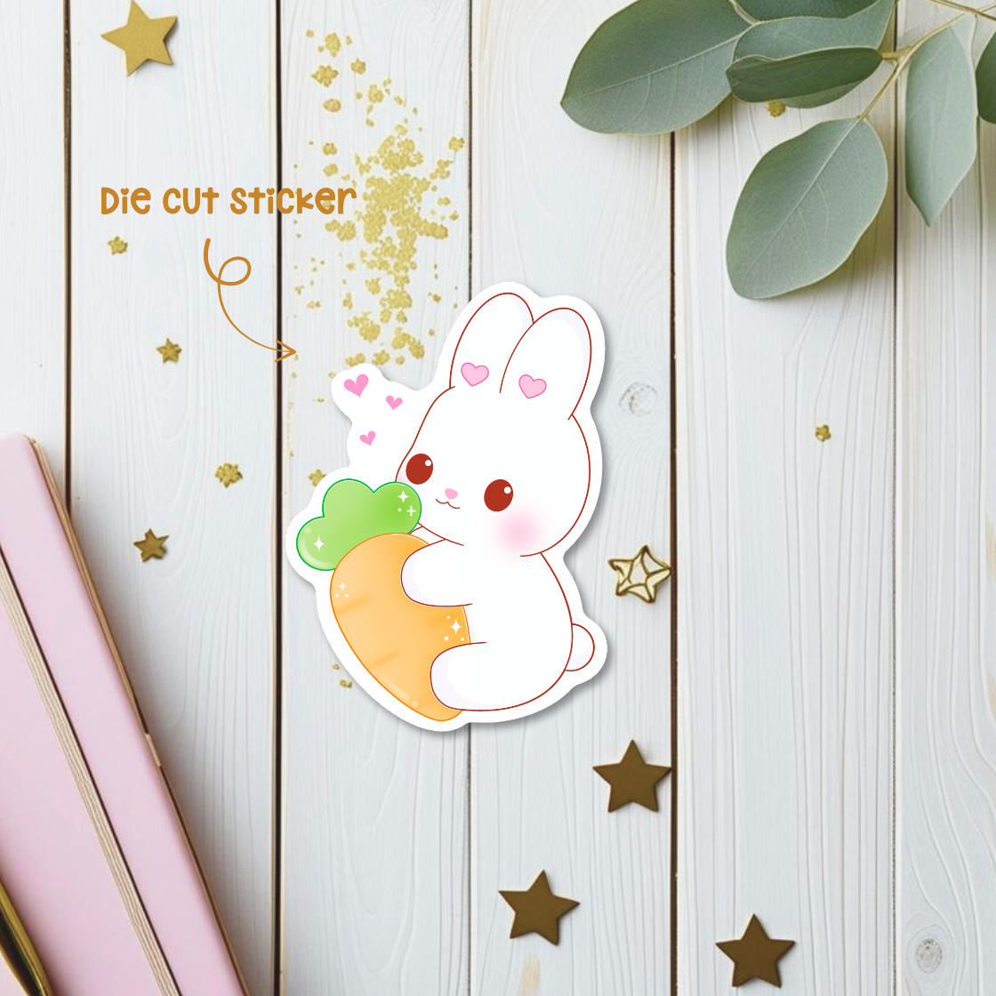 Bunny with Carrot Die Cut Sticker