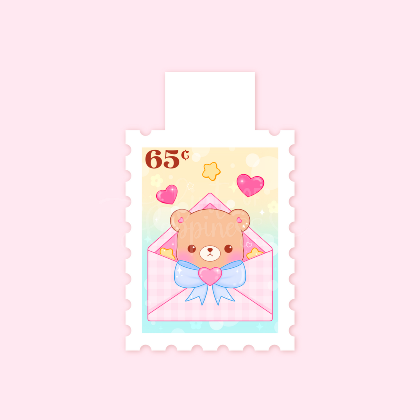 Cute Magnetic Bookmark - Bear in Pink Envelope Stamp