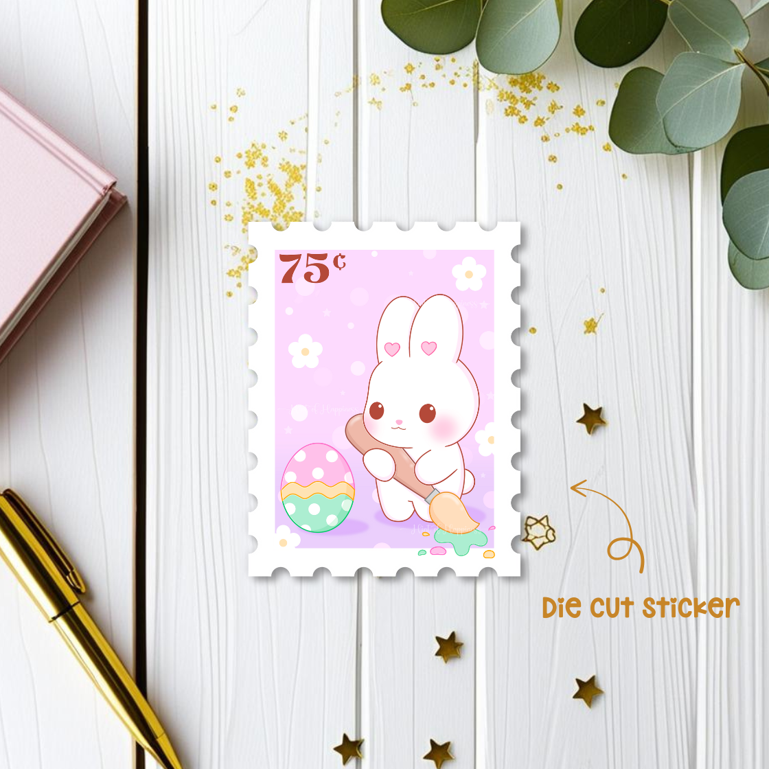 Easter Bunny Stamp Die Cut Sticker