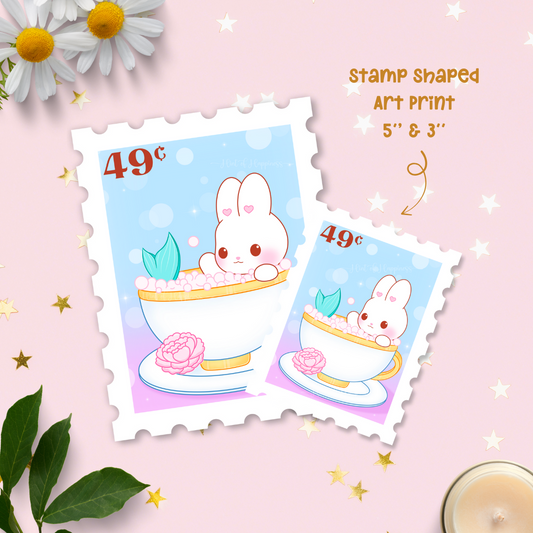 Cute Postage Stamp Art Print - Bath Bunny