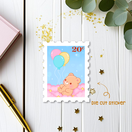 Bear on Clouds Stamp Die Cut Sticker