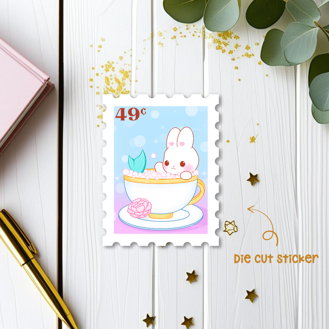 Bath Bunny Stamp Die Cut Sticker