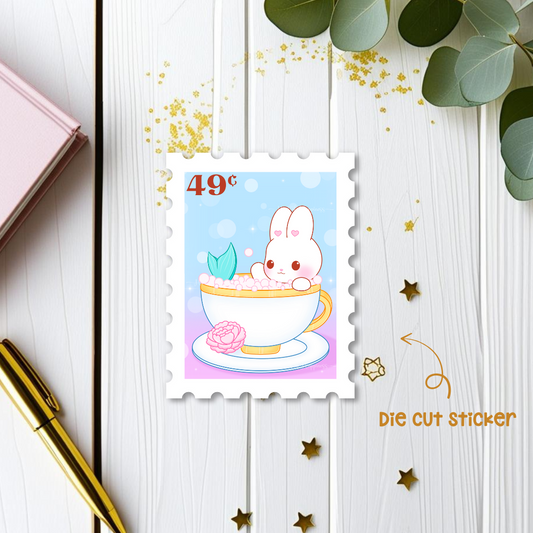 Bath Bunny Stamp Die Cut Sticker