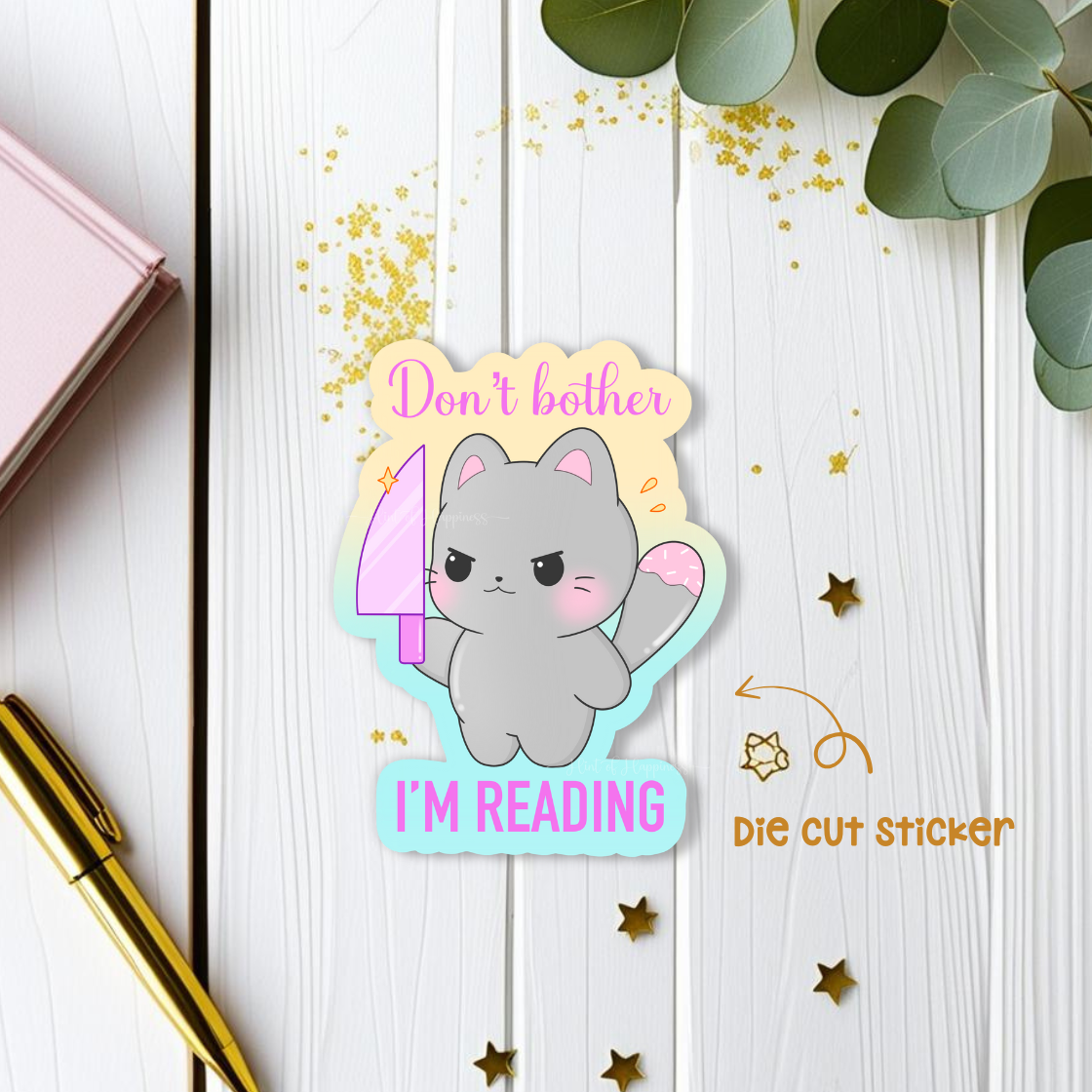 Reading Cat Die Cut Sticker