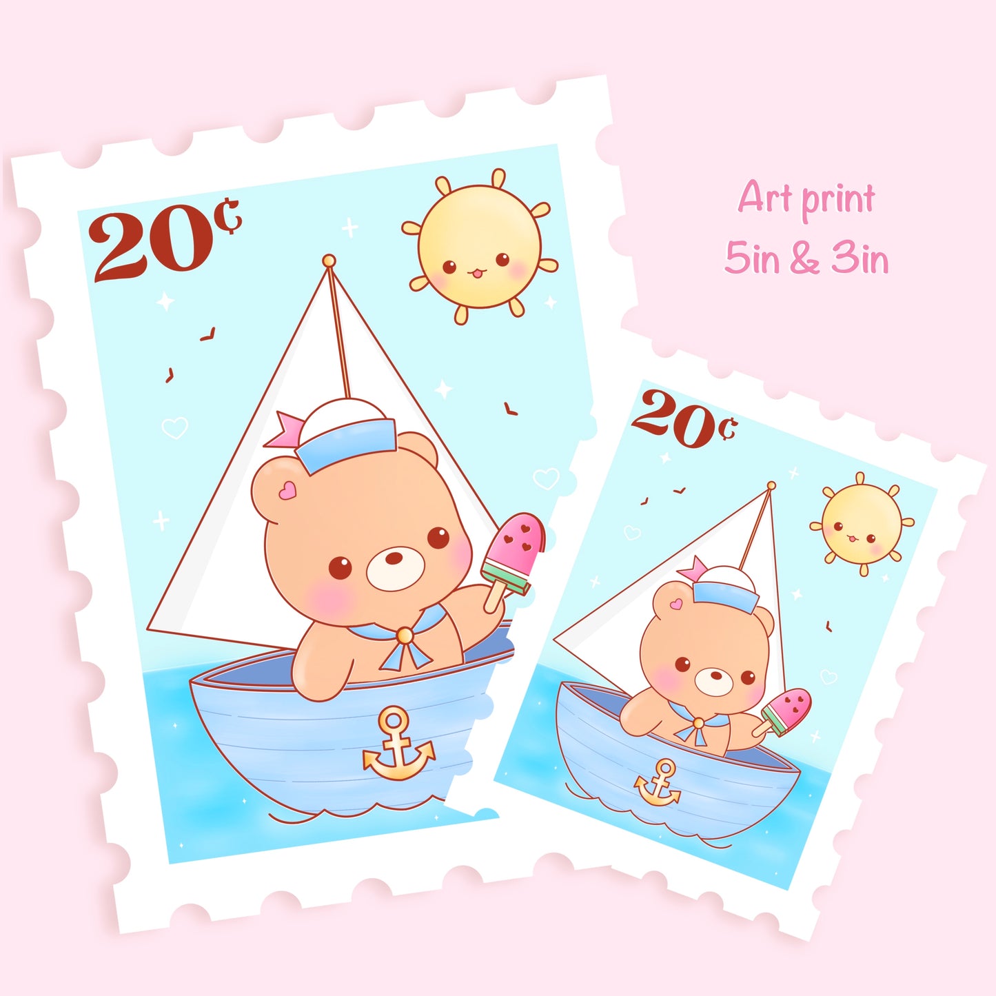 Cute Postage Stamp Art Print - Sailor Bear