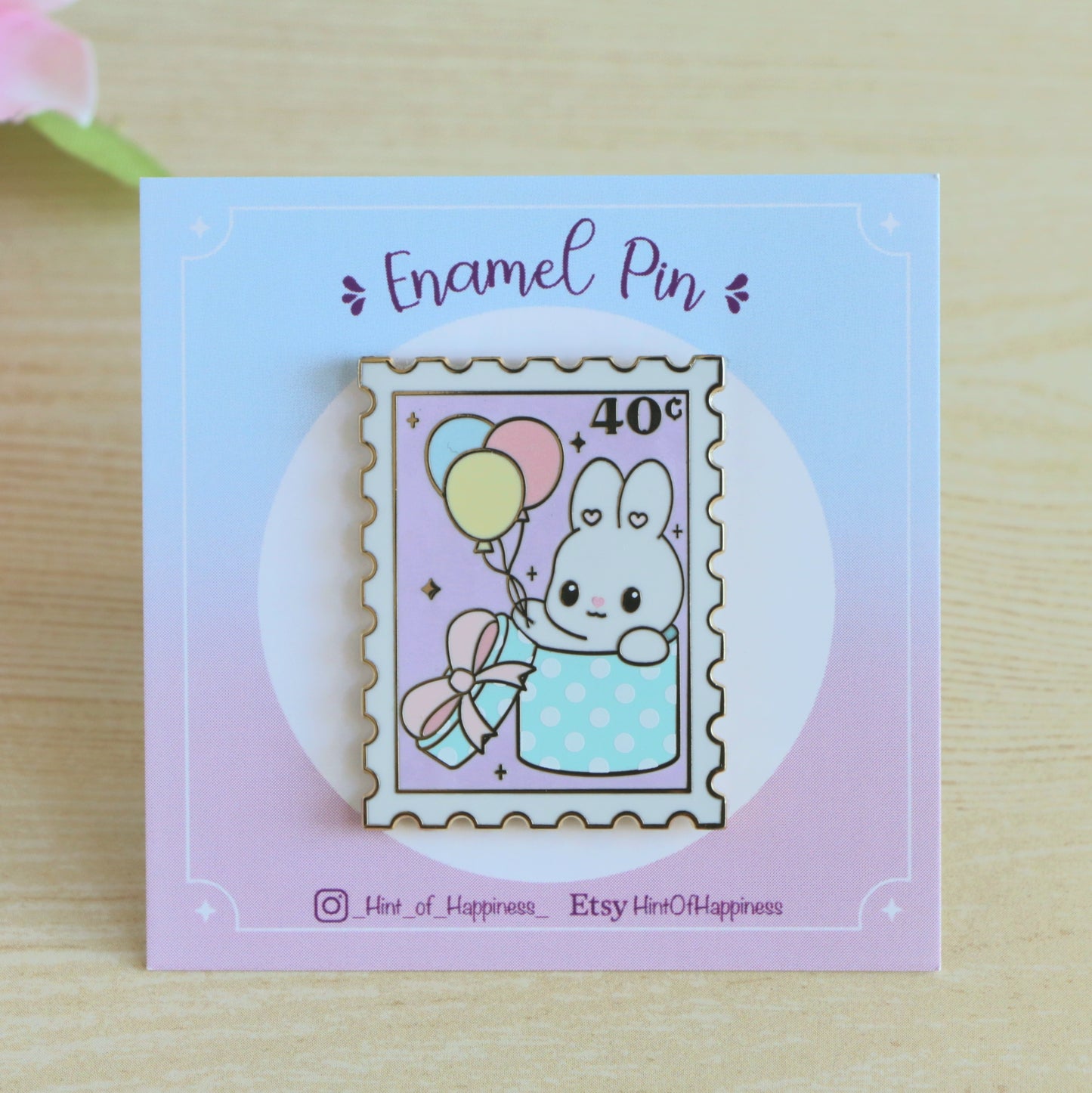 Birthday Bunny Stamp Enamel Pin