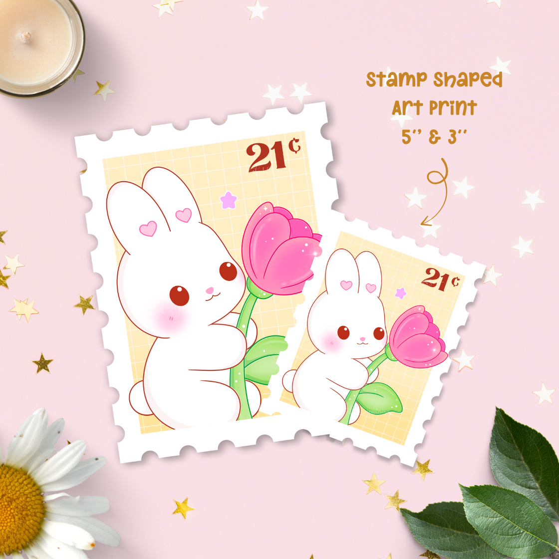 Cute Postage Stamp Art Print - Spring Bunny