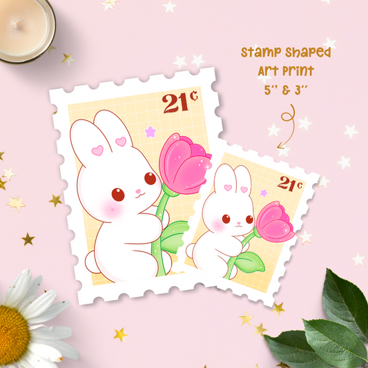 Cute Postage Stamp Art Print - Spring Bunny