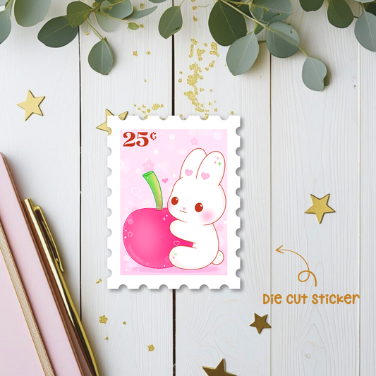 Cherry Bunny Stamp Die Cut Sticker