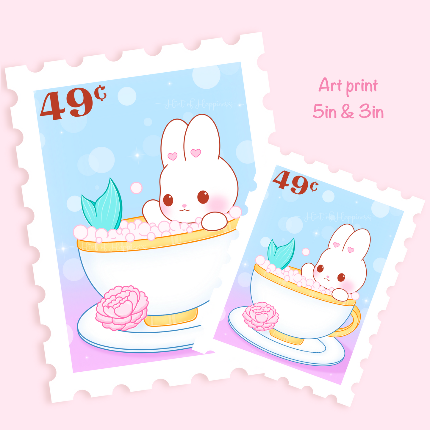 Cute Postage Stamp Art Print - Bath Bunny