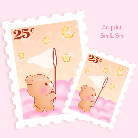 Cute Postage Stamp Art Print - Chasing Stars