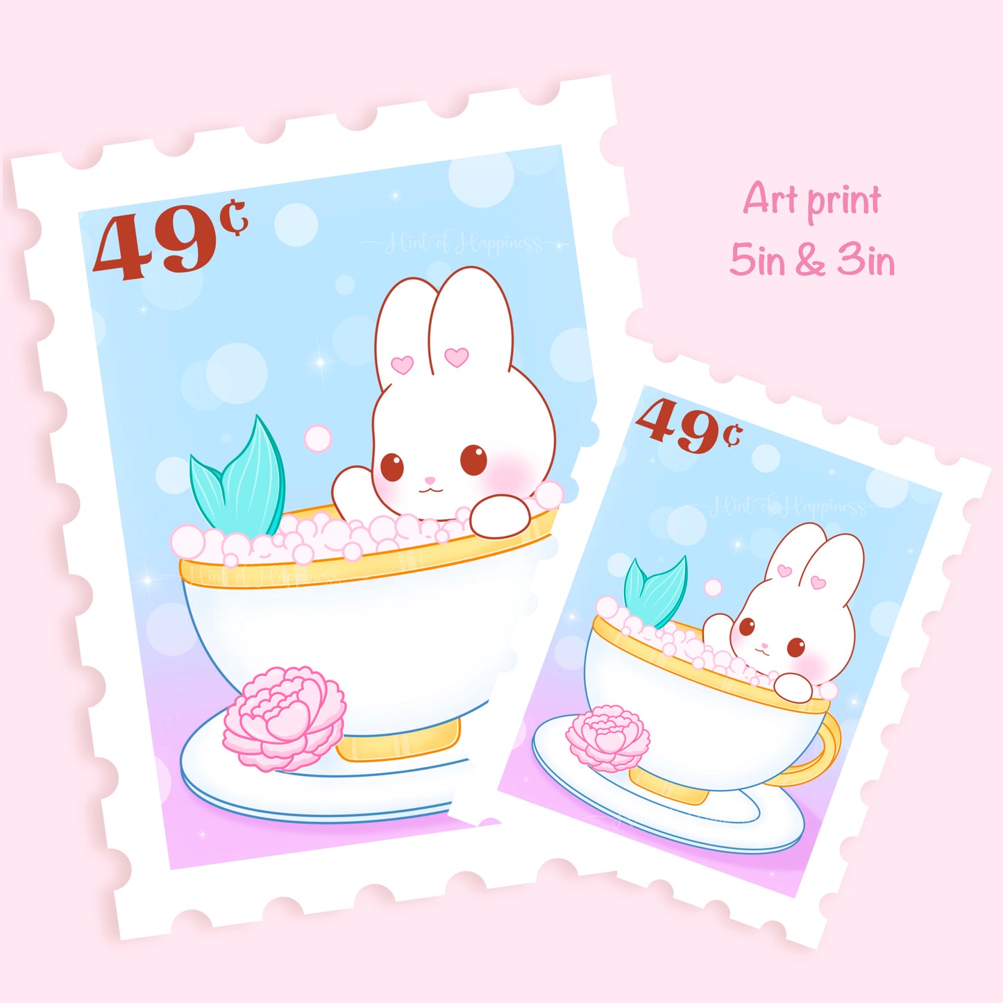 Cute Postage Stamp Art Print - Bath Bunny