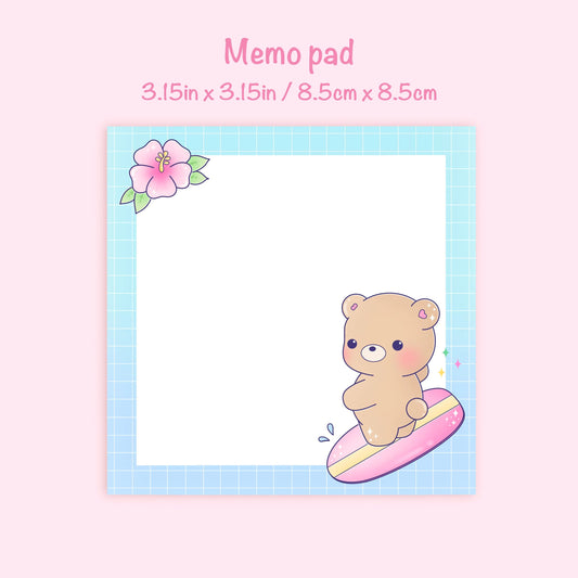 Tear Away Memo Pad - Surfing Bear