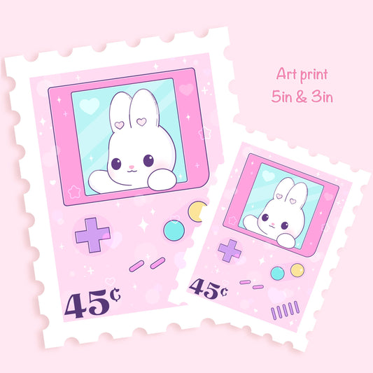 Cute Postage Stamp Art Print - Gameboy 90s